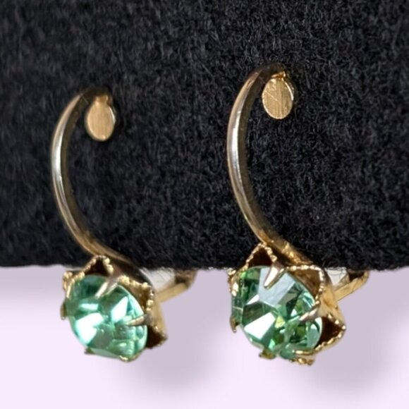 Vintage Green Austrian Crystal Florette Earrings - Picture 2 of 7